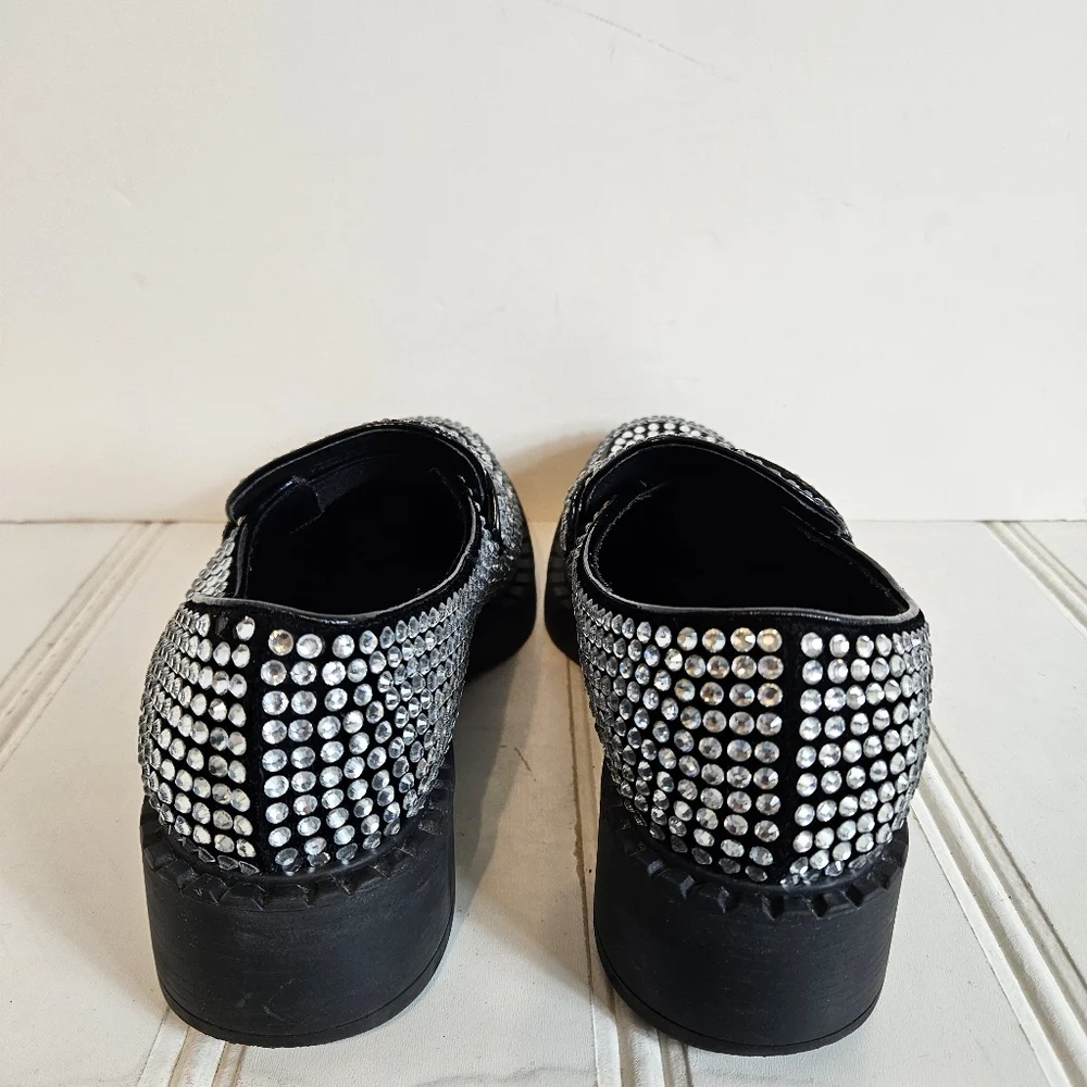 Jeffrey Campbell Library Loafers 9.5 Platform Rhinestone Chunky Heel Black